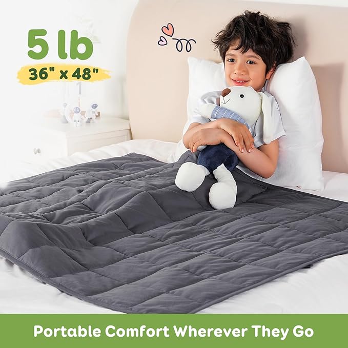 Sivio Weighted Blanket 100% Cotton, 5 lbs 36"x48" Small Heavy Throw, Cooling Summer Lap Blankets for Calming, Travel, Sleep, Breathable Soft with Glass Beads, Machine Washable, Dark Grey