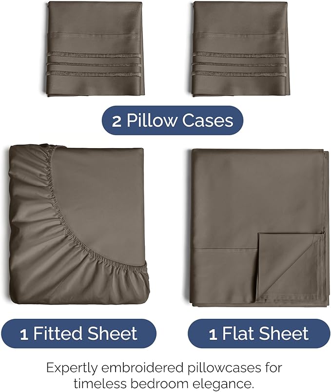 Cal King Size 4 Piece Sheet Set - Extra Soft, Breathable & Cooling - Hotel Luxury Durable Bed Sheets for Women & Men - Deep Pockets, Easy-Fit & Wrinkle-Free - Taupe Brown Oeko-Tex