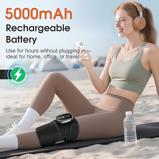 Cordless Knee Massager with Heat and Red Light, Knee Heating Pad for Knee Pain, Knee Massager for Pain Relief, 3 Heat Levels, 3 Massage Modes, 5000mAh Battery