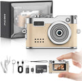 Mini Digital Camera, Keychain Camera 1080P HD with 2MP Lens, Flash, Video Recording, 32G Card Included, Portable and Compact Retro Vlog Camera for Travel, Kids, Beige