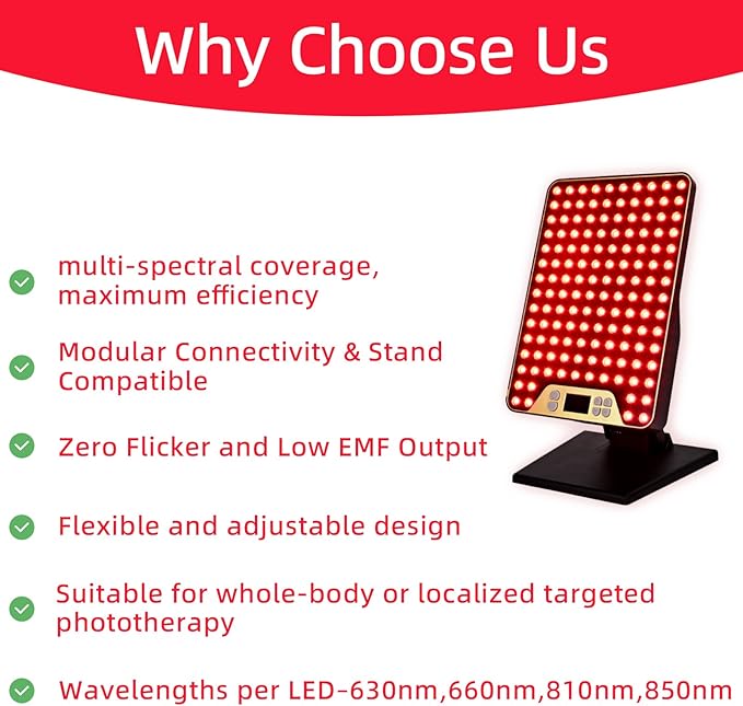 Red Light Therapy Panel for Face & Body, 138 LEDs High Power Light with Adjustable Stand, 630/660/810/850nm Near Infrared Light Therapy Lamp, Rechargeable Portable Device with Timer
