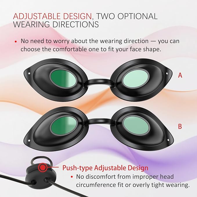 Flexible IPL Goggles Eye Shields - UV Eye Protection Glasses for Skin Therapy, Tanning Bed, Hair Removal, Blocks 200-2000nm Wavelengths, Adjustable Head Strap for Comfort Fit
