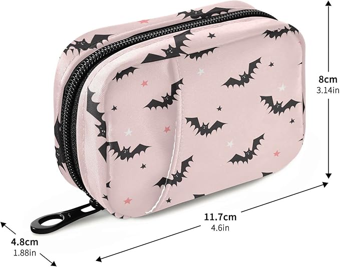 Halloween Bats Pink Pill Box 7 Day Pill Case Travel Pill Organizer Bag with Zipper Portable Weekly Vitamin Medicine Supplement Holder Pouch Bag