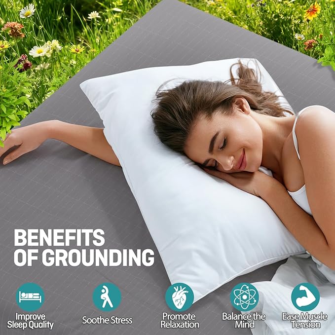 Grounding Fitted Sheets Queen Size, Grounding Sheets Queen with 10% Silver Fiber, 15'' Deep Pocket Grounded Fitted Bed Sheets for Better Sleep & Wellness, 60"x80"x15", Gray