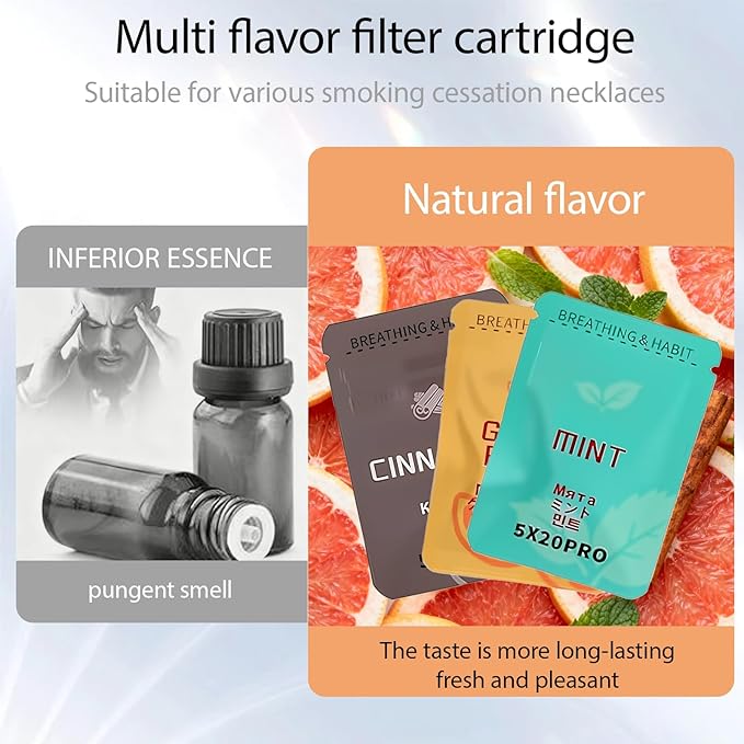 Quit Smoking Necklace Replacement Filters, Grapefruit/Mint/Cinnamon Flavored Cotton Filters, 3 Pack Replaceable Refills Compatible with Breathing Necklace for Anxiety Relief & Craving Control
