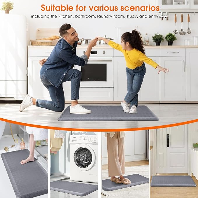 4/5 Inch Extra Thick Kitchen Mats for Floor,Non Slip Anti Fatigue Kitchen Rugs,Waterproof Stain Resistant Sink Mat,Cushioned Standing and Comfort Mats for Office (17"x39" Grey)