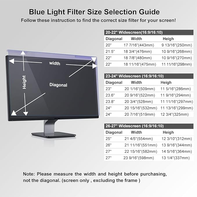 GUMIKE Anti Blue Light Screen Protector for 23 23.6 23.8 24 inch Universal Desktop Monitor Computer Blue Light Blocking Filter Panel for Eyes - Widescreen Monitor Frame Hanging Type (16:9/16:10)