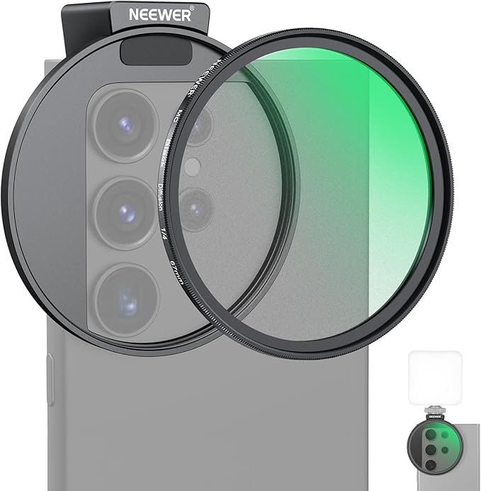 NEEWER 67mm 1/4 Black Diffusion Filter & Cold Shoe Phone Clip, Pouch & Lens Cleaning Cloth, Compatible with iPhone 17 16 16e 15 Pro Max Android Samsung Galaxy S25 Ultra