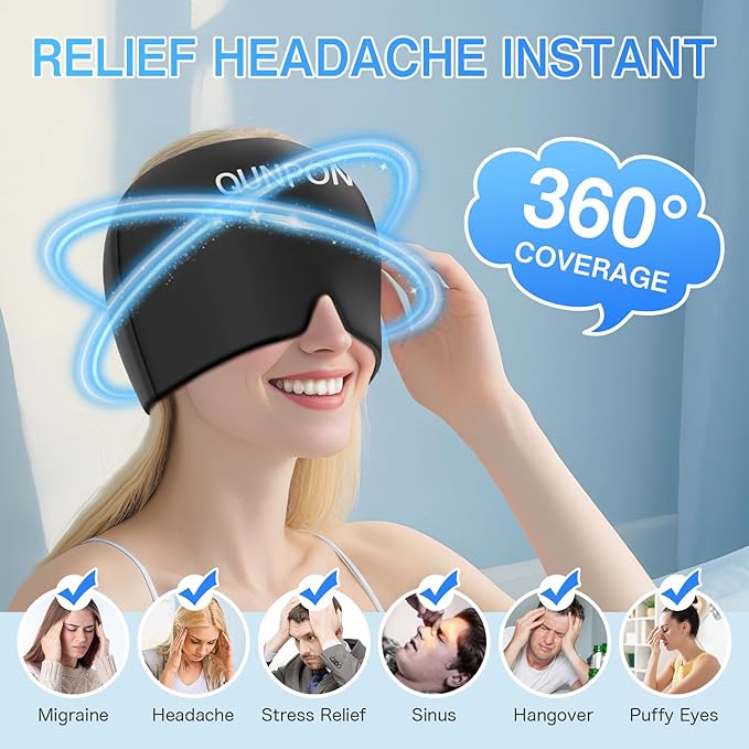Valentines Day Migraine Relief Cap Gifts for Her Him,Headache Relief Cap Ice Pack Mask,Cold Eye Face Hat Cooling Gel Head Wrap for Tension,Stress,Hangover Gifts for Women Men Mom