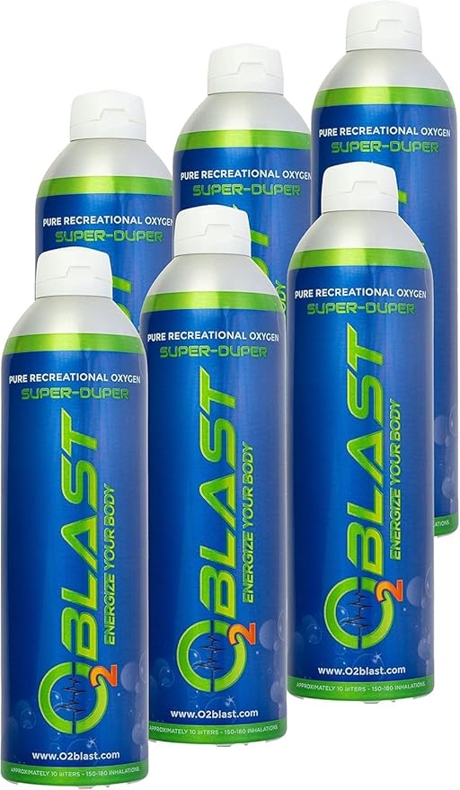 O2 Blast - Portable Oxygen Can, Filled with 99.99% Pure Oxygen with Sanitary flip top Cap for Sports, Travel, and High Altitude Use | On-the-Go Air Support for Hiking and Outdoors – 10L, 6-Pack