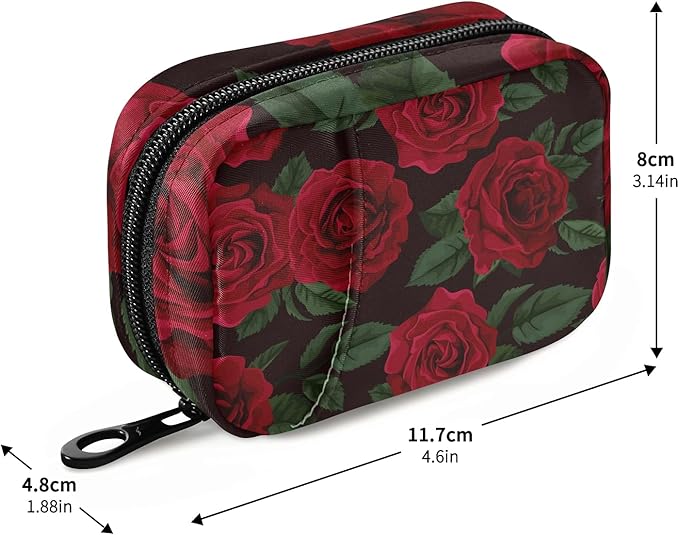xigua Rose Flower Pill Case 7-Day Travel Pill Organizer Box with Zipper Closure for Vitamins, Medication and Supplements