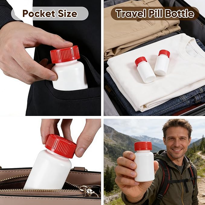 DEMORA Pill Bottle Empty with Child Resistant Cap, Wide Mouth Travel Small Pill Bottle Plastic Medicine Containiers Medicine Organizers for Medications Capsules (5 oz, 8 Pcs)