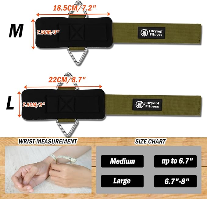 J Bryant Fitness Wrist Cuffs for Cable Machines – Heavy Duty Adjustable Wrist Straps with 7mm Neoprene Padding for Strength Training, Pull Exercises, and Forearm Support