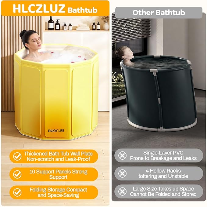 Foldable Portable Bathtub, Hot Ice Bath Tub, Shower Tub Non-Inflatable, Collapsible Bathtub SPA Soaking Tubs for Travel, Camping, Gyms, Home (Blue)