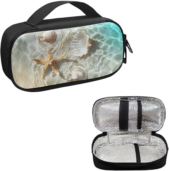Sand Beach Starfish Insulin Cooler Travel Bag Diabetic Medications Organizer Case with Handle Portable Insulin Pen Storage Bag for Glucose Meters, Test Strips, Lancets, Syringe, Needles