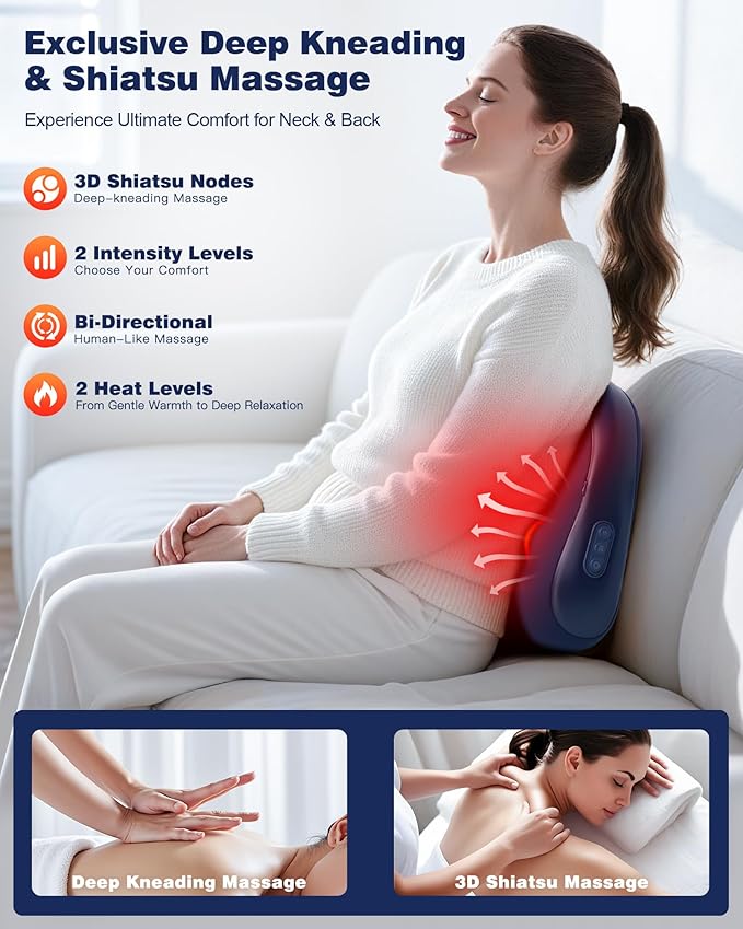 Shiatsu Back and Neck Massager with Heat – Deep Kneading Massage Pillow for Relaxation – Corded Design for Full Body Use – for Your Loved Ones