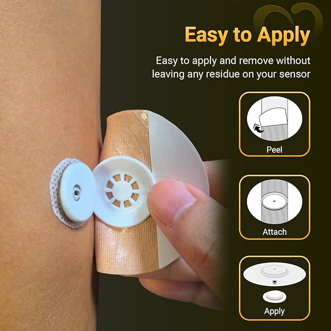 Libre 3 & Plus Sensor Covers Waterproof, 20-Pack Amolyfe Freestyle Libre 3 Covers, Bump-Proof with 2 Hard Caps and Tin Case, Breathable Medical CGM Adhesive Patches, 14-Day CGM Protection (Tan)