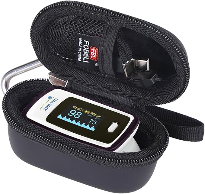 FBLFOBELI Hard Fingertip Pulse Oximeter Case, for Innovo Deluxe iP900AP/Zacurate Pro Series 500DL 500BL, for Small Children Blood Oxygen Monitor, 4.3x2.2x2.4 Inches, Case Only (Black)