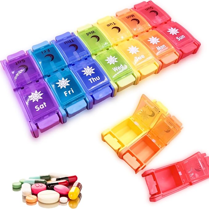 Pill Organizer 2 Time a Day,SZREDU 7-Day Weekly Pill Case, Travel AM/PM Pill Container,Large Compartment Medicine Planner,Detachable Medication Organizer Box for Vitamin, Fish Oils,Capsules