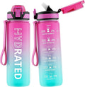 Water Bottle with Straw, 27oz Motivational Water Bottles with Time Marker to Drink, Tritan BPA Free, 750ml Sports Water Bottle with Carry Strap LeakProof for School Fitness Outdoor (1Pack)