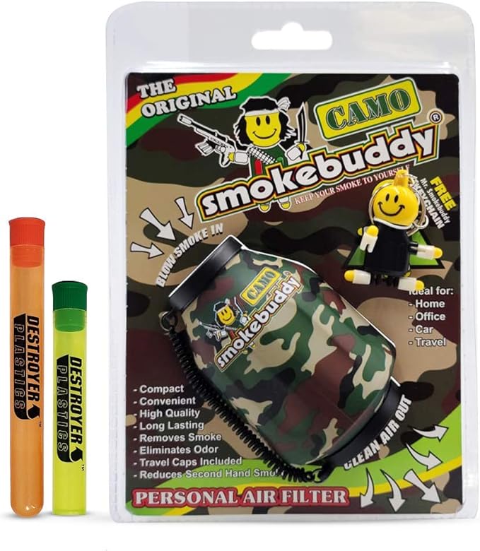 100% Authentic Smoke Buddy Bundled with Two Exclusive Destroyer Plastics Odor Proof Tubes One Large One Small (Smoke Buddy Original, Camo)