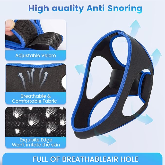 Snoring Chin Strap Comfortable Universal Snoring Devices Adjustable Effective Stop Snoring Sleep Snore Reducing Aid for Women and Men (Blue)