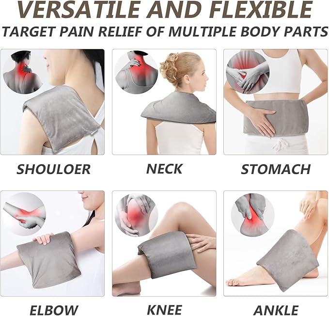Microwave Heating pad with Washable Cover 7 * 16" Microwavable Moist Heat Pad for Neck Shoulder, Cramps, Back Pain Relief, Warm Compress Rice Bean Bag Hot Pack for Muscles, Joints, Lavender