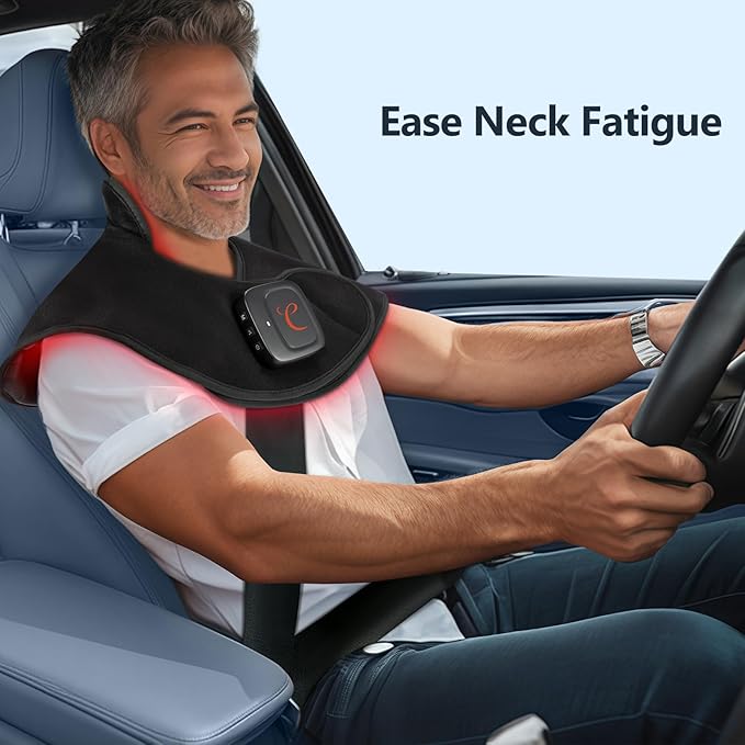 Comfytemp Cordless Red Light Therapy Pad for Neck Shoulder, Wearable Near Infrared Light Wrap for Body, 19W Flexible Light Cape for Upper Back Muscle, 660nm & 850nm