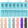 Foldable Pill Organizer Weekly 2 Times a Day, 7 Day Portable AM PM Travel Pill Case with Black&White Labels, Dual-Protection Daily Medicine Box, Large Pill Container for Vitamin/Supplement-Blue