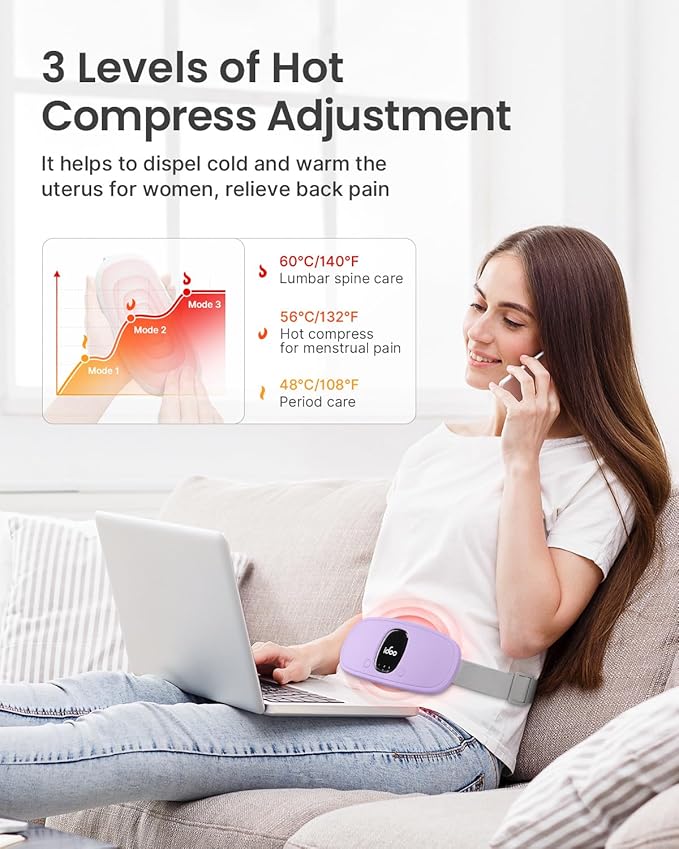iDOO Portable Heating Pad, FSA Eligible Items Only List, Period Heating Pad with 3 Heat Levels and 3 Massage Modes, Electric Fast Heating Belly Wrap Belt, Gifts for Girlfriend Mom Wife Women (Purple)