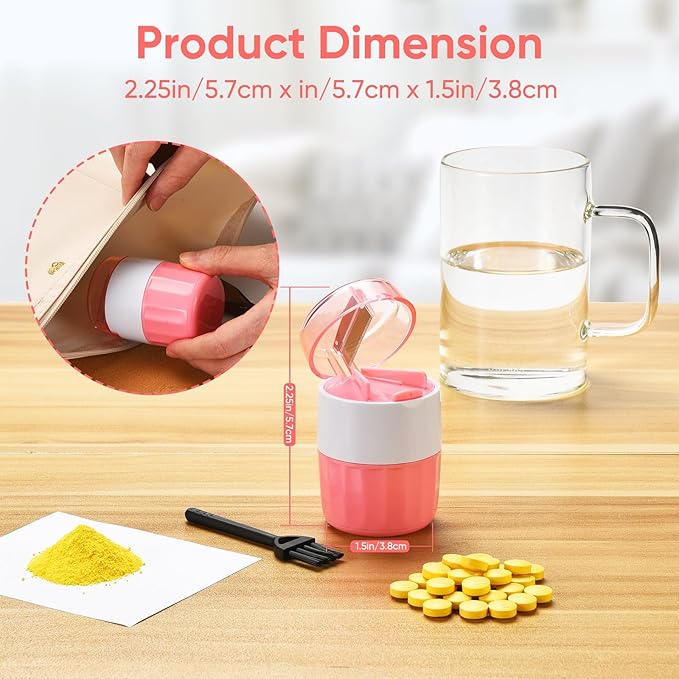 Pill Cutter, Crusher and Grinder, Splitter Accurate and Easy Cutting, Stainless Steel Blade, Perfect for Travel, Ideal for Purse or Pocket, Daily Usage, Ideal for Medication (Pink)