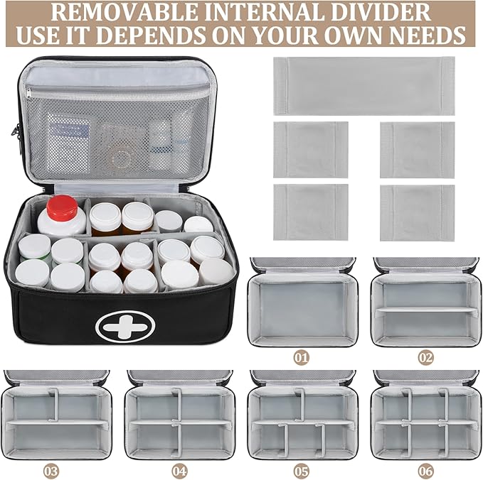 Medicine Organizer Bag, 2 Layer Pill Bottle Organizer Storage Bag Empty, Lockable Medicine Travel Bag with Adjustable Divider, Suitable for Pills, Vitamins, Fish Oil,Medical Supplies