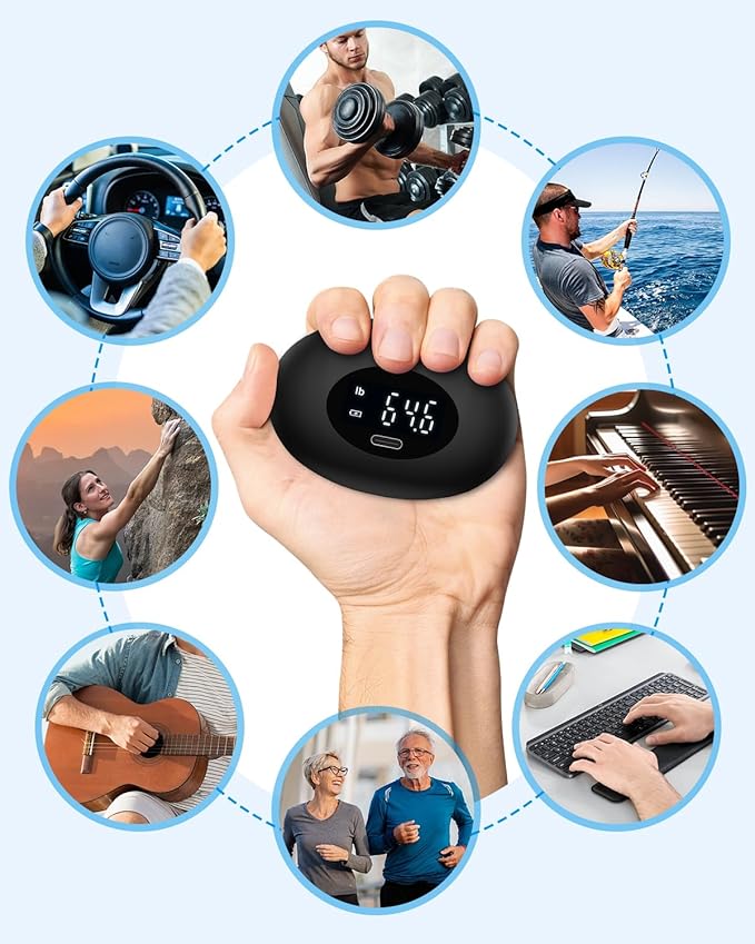 AMIR Hand Grip Strength Tester Trainer, Upgraded Rechargeable Electronic Hand Dynamometer up 395 Lbs (180kg) Forearm - Gripper-Finger Grip Strengthener Exerciser, Stress Balls for Sport Home