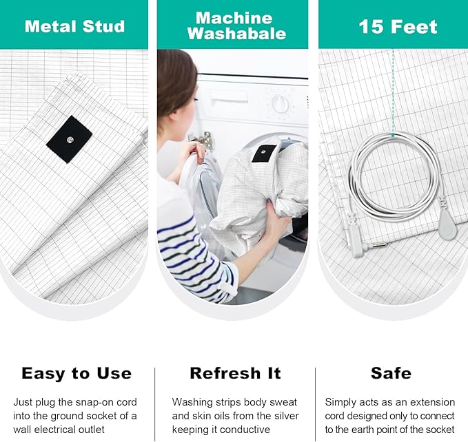 Grounding Sheets for King Size(60 x 80 Inch) Bed,10% Silver Fiber Grounded Flat Sheet for Sleeping,Earth Mattress Kit with Cord
