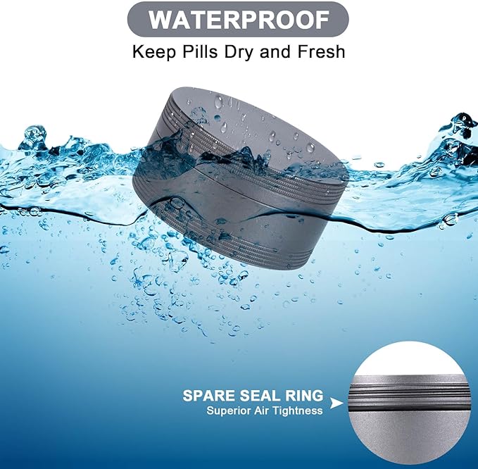 Daily Metal Pill Box Pill Case - Single Waterproof Travel Pill Container Round Aluminum Alloy Storage Medicine Organizer Multitool EDC Every Day for Vitamin, Fish Oil Gray Medium Size