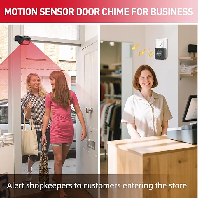 CallToU Wireless Motion Sensor Alarm Indoor Motion Detector Alarm Bed Alarms for Elderly Dementia Patients Motion Sensor Door Chime for Business with 500FT Range, 5 Adjustable Volume 2Sensor+1Receiver