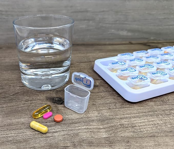 31 Day Monthly Pill Box Organizer Planner with Daily Removable Medication Pods, Great Travel Med Dispenser
