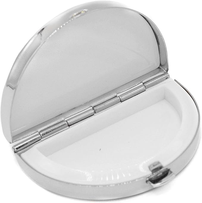 Silver Block Puzzle Pattern Semicricle Pocket Purse Portable Travel Pill Box & Medicine Organizer (1 Large Compartment)