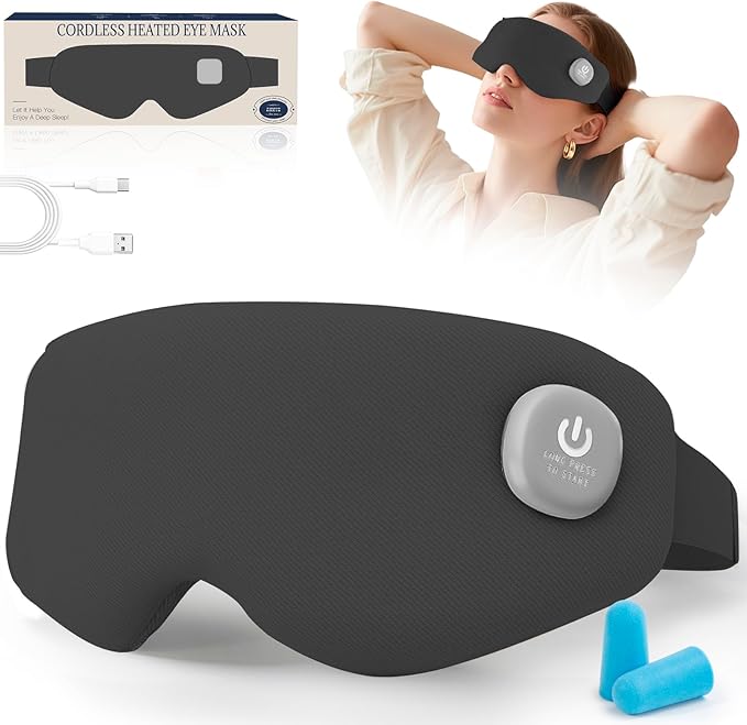 Cordless Heated Eye Mask, Eye Heating Pad for Dry Eyes, Stye Treatment, Eye Strain, Travel and with Washable Cover
