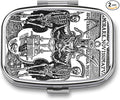 Metal 2 Compartment Pill Organizer Travel Friendly Portable Compact Pill Box Cute Pill Case to Hold Vitamins,Fish Oil,Supplements,Meds,Tablet for Purse,Pocket. (Skeleton Warrior)
