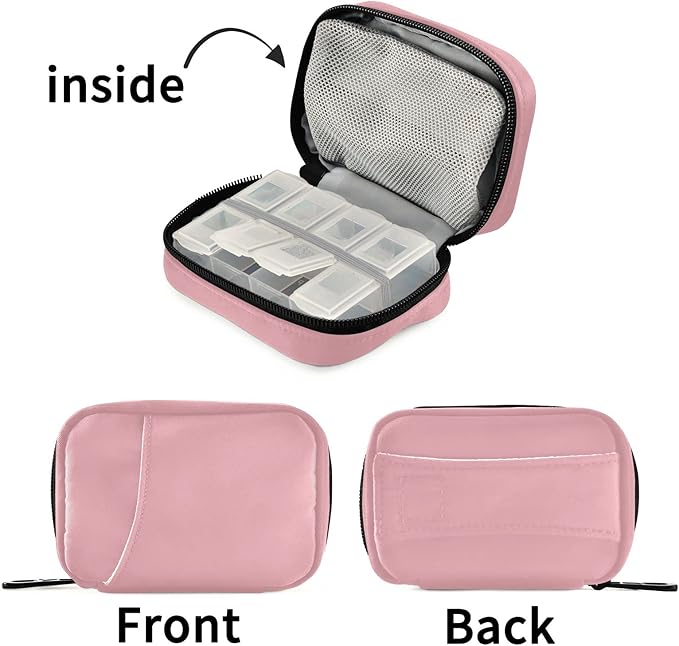 Ollabaky Basic Pink Weekly Pill Organizer, Pill Cases Bag Portable Pill Container 7 Days Pill Box Organizer Vitamin Supplement Holder with Zipper for Travel Family Business Camping