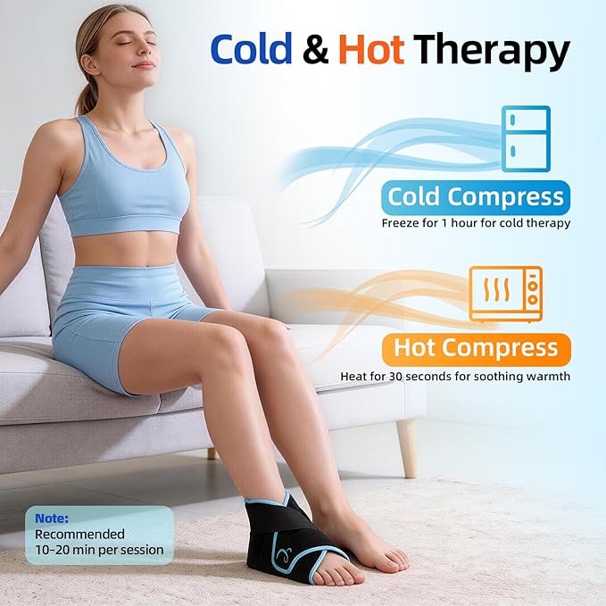 Comfytemp Ankle Ice Pack Wrap for Plantar Fasciitis Relief, Foot Support Brace for Sprain, Achilles Tendonitis, Heel Spur, Swelling, Hot Cold Compress, Running Essentials - 1 Pack