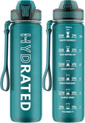 Water Bottle with Straw, 32oz Motivational Water Bottles with Time Marker to Drink, Tritan BPA Free, 1L Sports Water Bottle with Carry Strap LeakProof for Women Gym Fitness Outdoor (1 Pack)