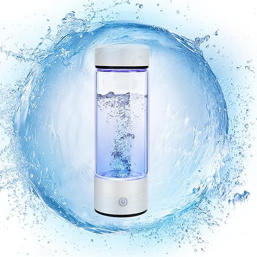 Hydrogen Water Bottle Generator, Glass Portable Hydrogen Water Bottle with SPE PEM Technology Hydrohealth, Ion Bottles Hydrogen Water Ionizer for Office, Home, Travel, Daily Drinking