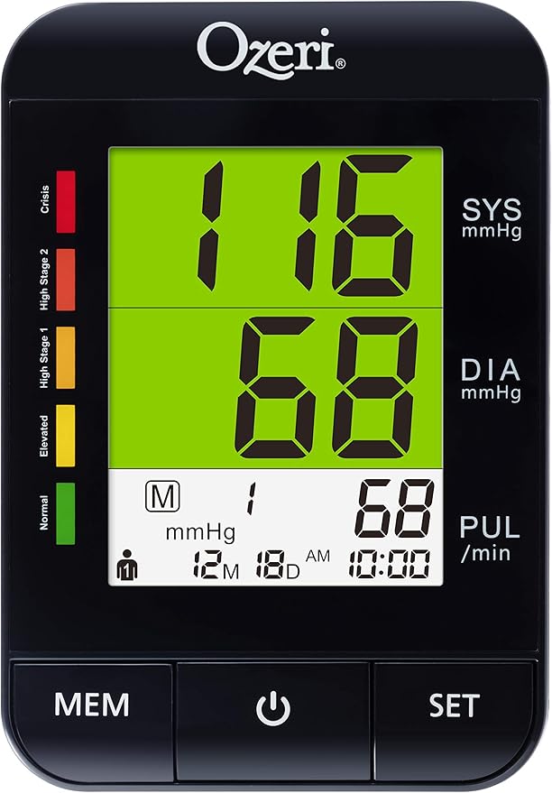 Ozeri BP9W Arm Blood Pressure Monitor with Split-Screen Hypertension Color Alert Technology