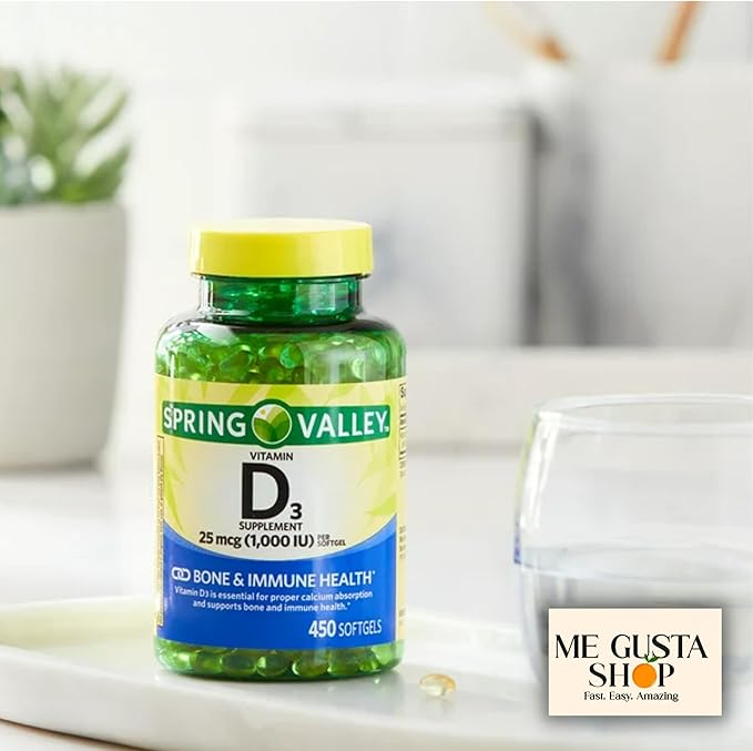 Vitamin D3 25mcg, 1,000 IU, 450 Count Softgels Spring Valley Bundle with Pill Organizer and Me Gustas Sticker Pack of 02