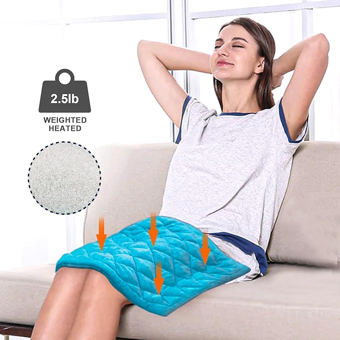 Full Weighted Electric Heating Pad for Back Pain & Cramps Relief, 2.3lb Large Size for Neck and Shoulders, Moist & Dry Heat Therapy with Auto Shut Off,12x24, Washable-PB02(Blue)
