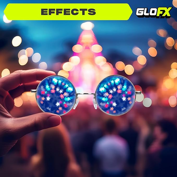 GloFX Diffraction Glasses | Hippie and Pilot Style Metal Frames with Mirror Lens and 3D Prism Rainbow Effect
