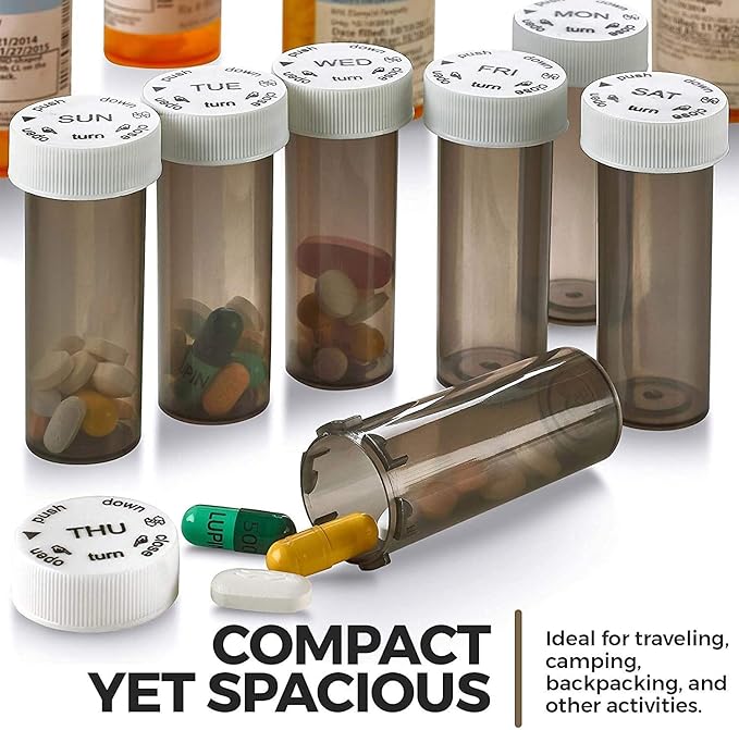 Pill Case and Pills Bottle Organizers - (Pack of 2) Weekly and Daily Medicine Container Carrier Tote Bag for Weekly Pill Bottles with 6 Extra Daily Bottles