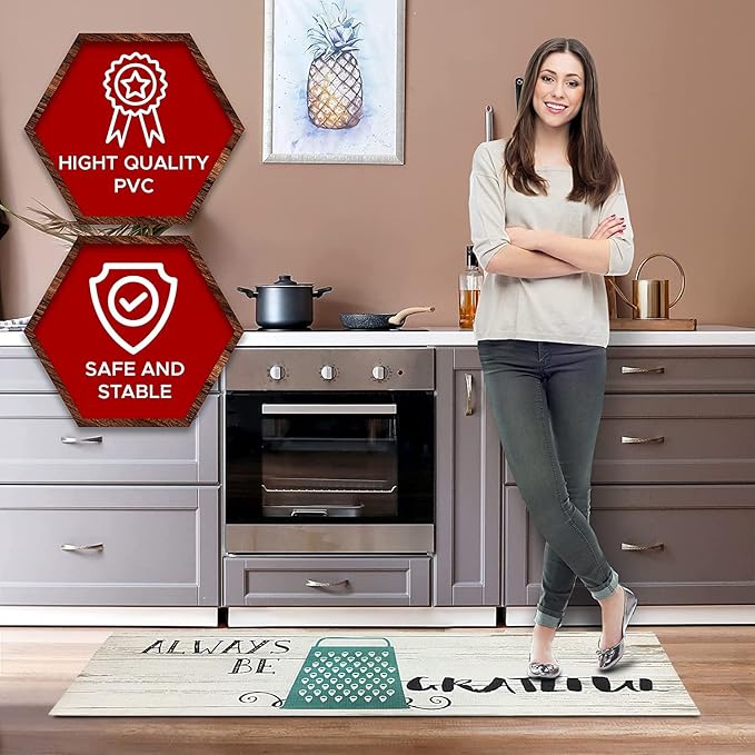 J&V TEXTILES Kitchen Mat Cushioned Anti Fatigue Floor Mat,19.6"x55", Thick Non Slip Waterproof Kitchen Rugs and Mats, Standing Mat for Kitchen,Floor,Home,Office,Desk,Sink,Laundry (Always Be Grateful)
